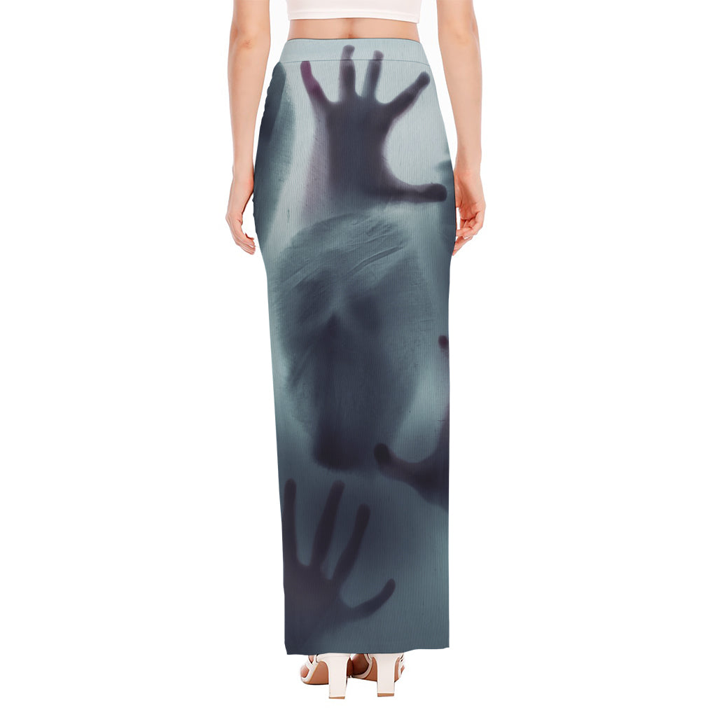 Screaming Horror Ghost 3D Print High Slit Maxi Skirt