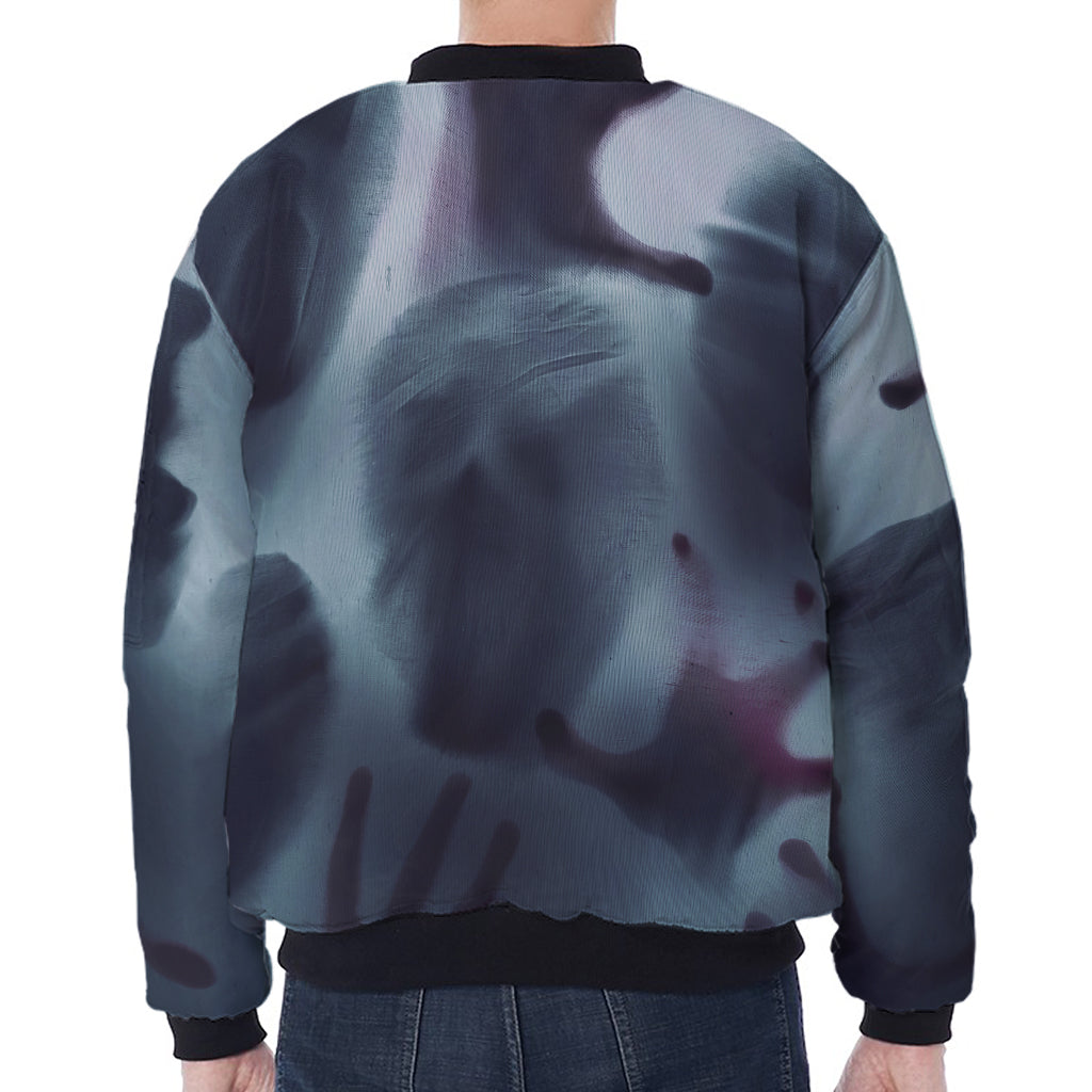 Screaming Horror Ghost 3D Print Zip Sleeve Bomber Jacket