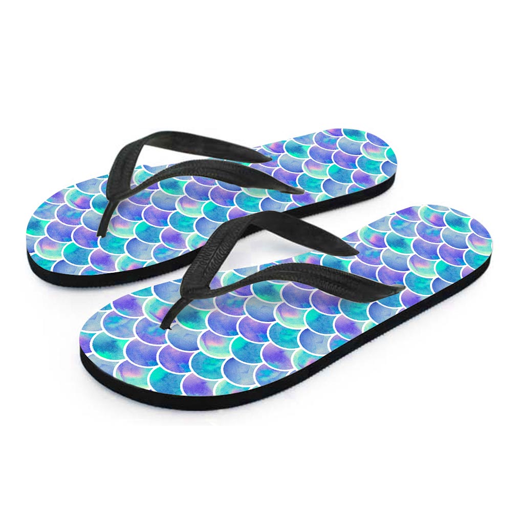 Sea Blue Mermaid Scales Pattern Print Flip Flops