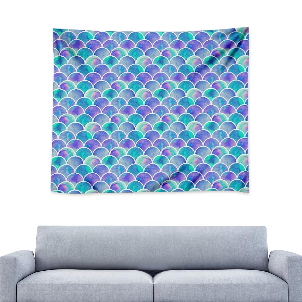 Sea Blue Mermaid Scales Pattern Print Tapestry
