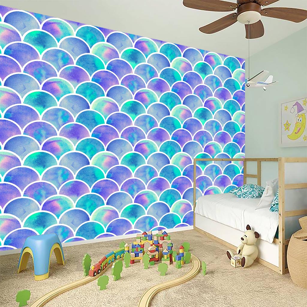 Sea Blue Mermaid Scales Pattern Print Wall Sticker