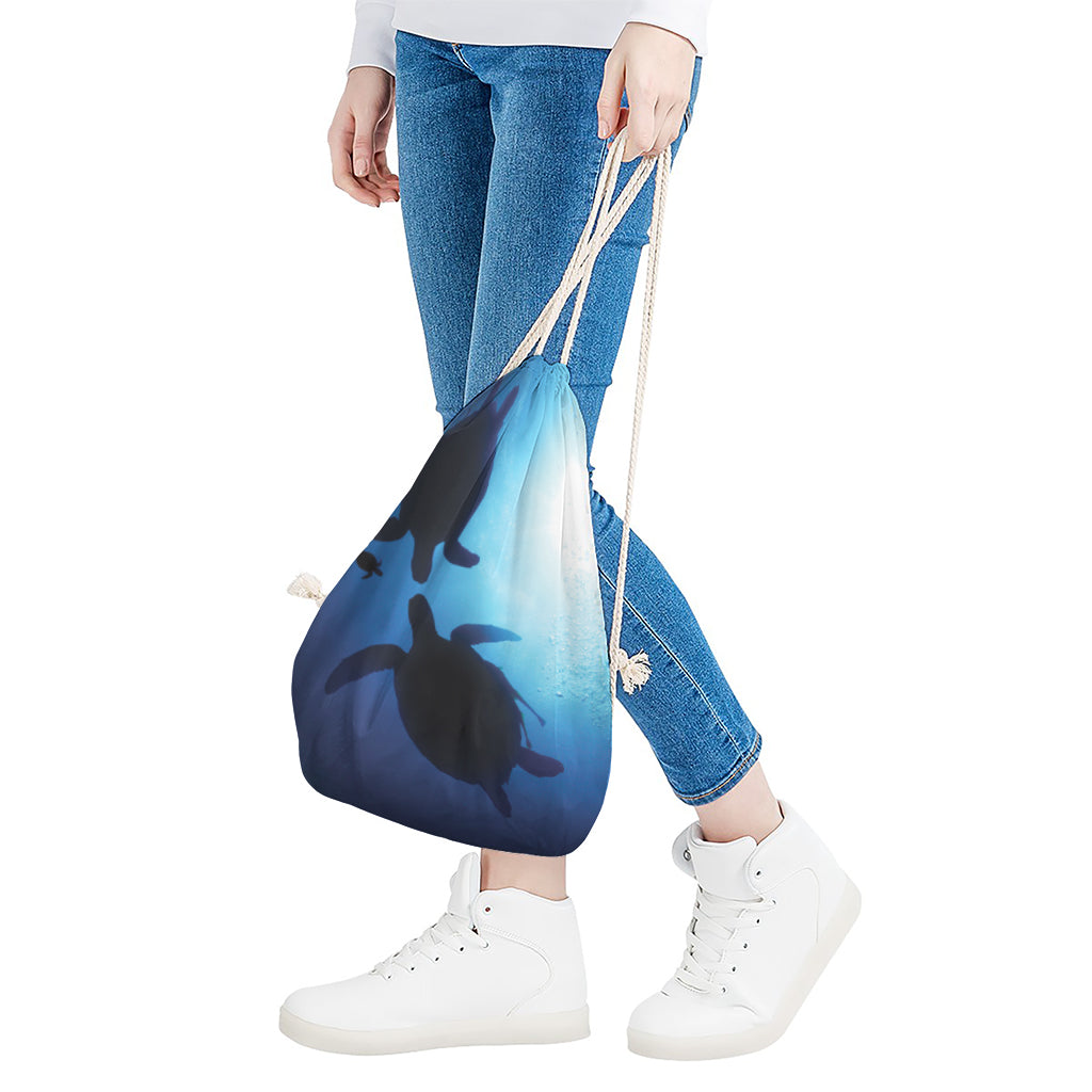 Sea Turtle Family Underwater Print Drawstring Bag