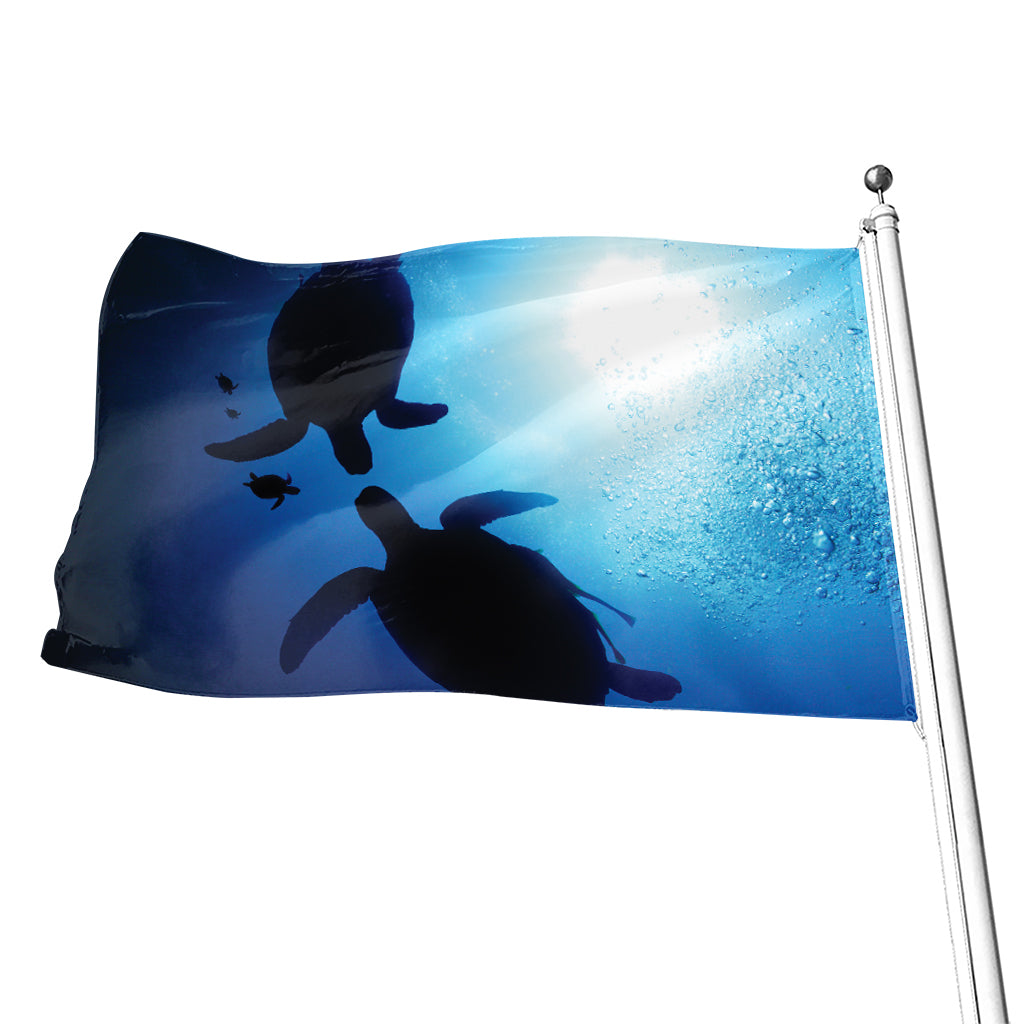 Sea Turtle Family Underwater Print Flag