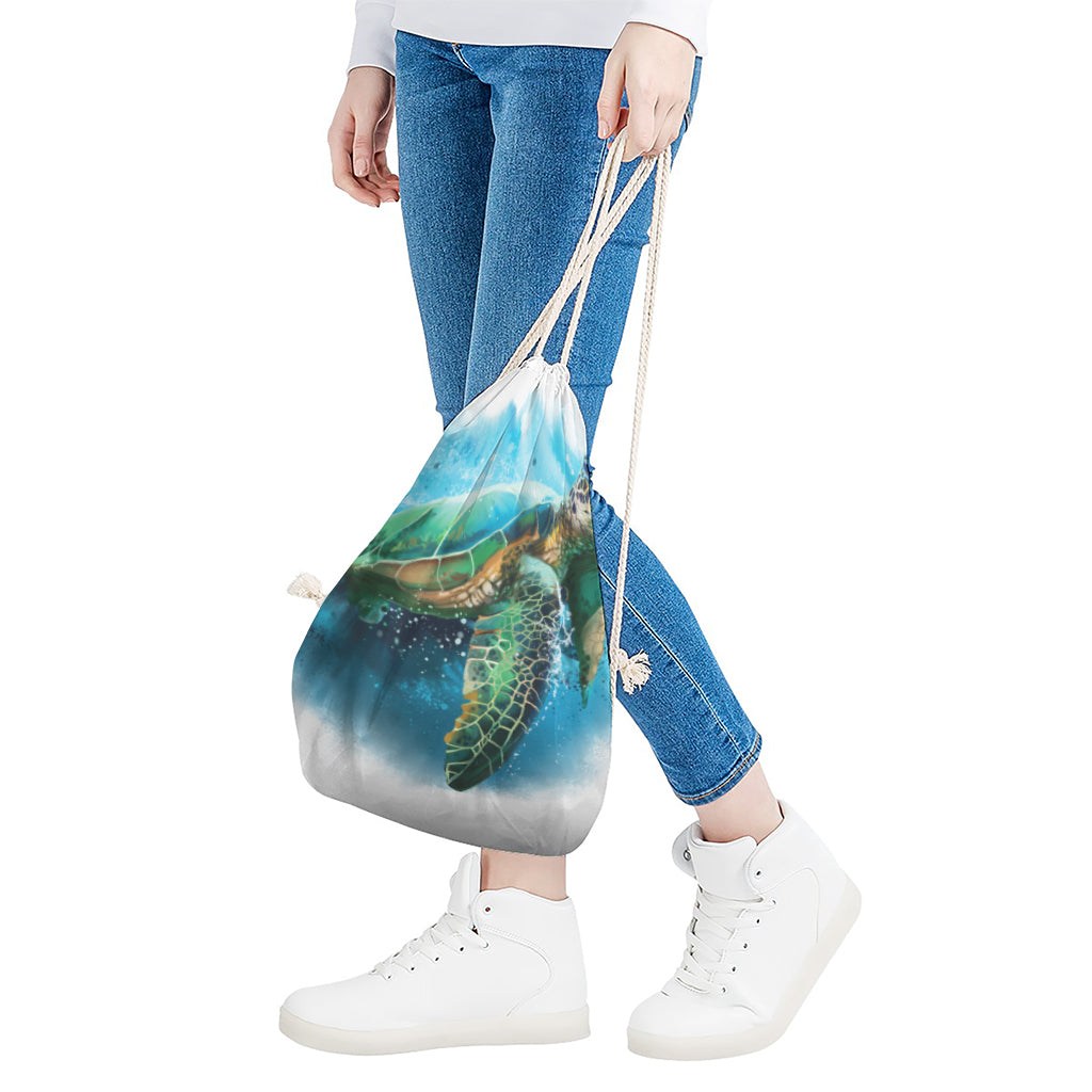 Sea Turtle Painting Print Drawstring Bag