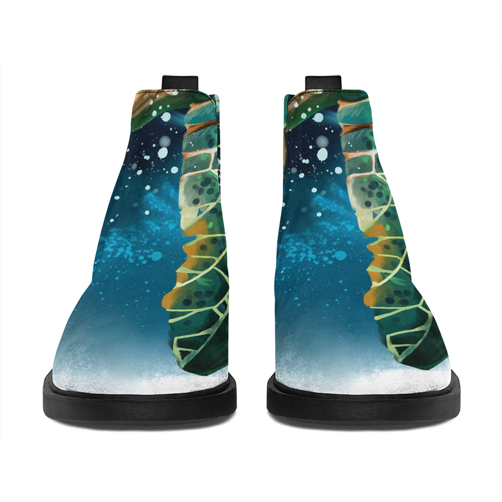 Sea Turtle Painting Print Flat Ankle Boots