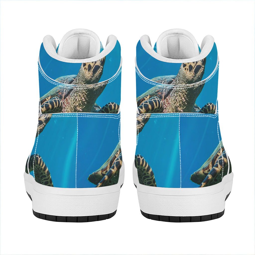 Sea Turtle Underwater Print High Top Leather Sneakers