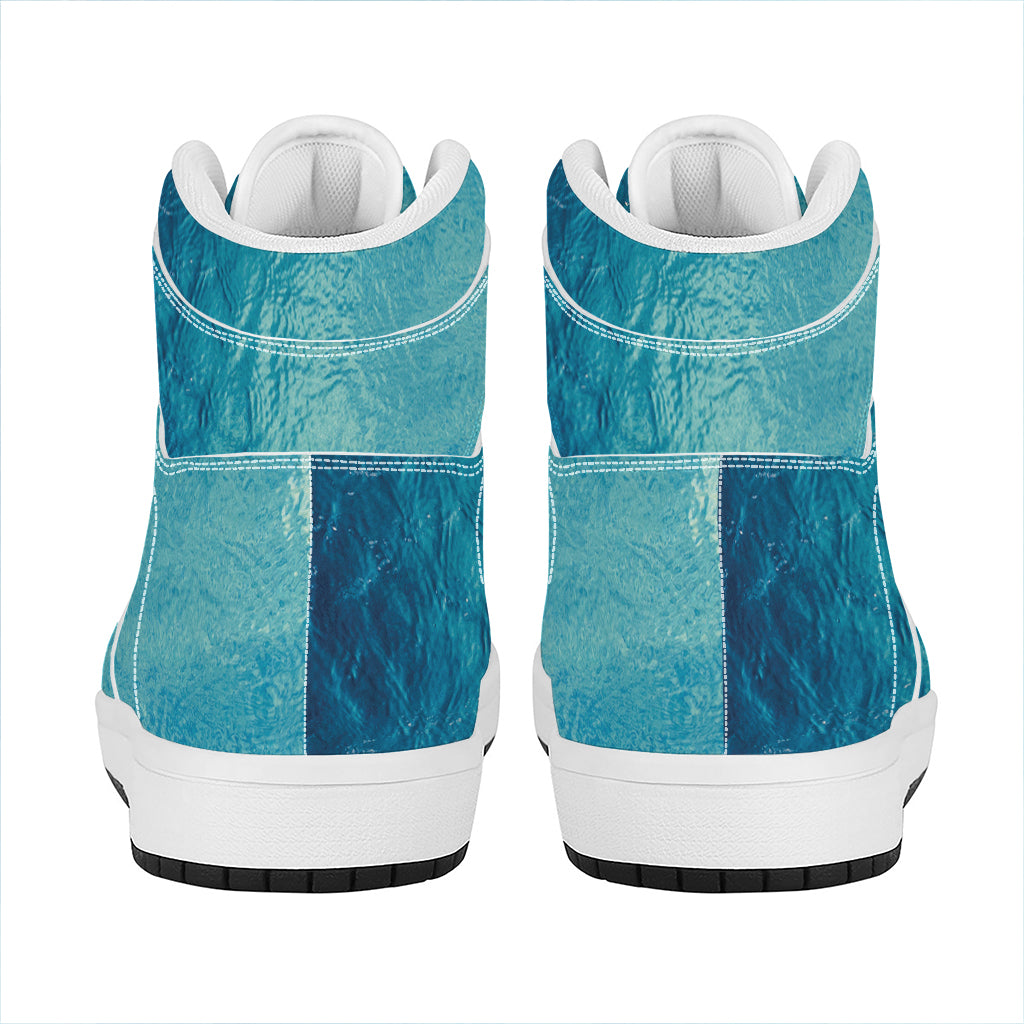 Sea Water Surface Print High Top Leather Sneakers
