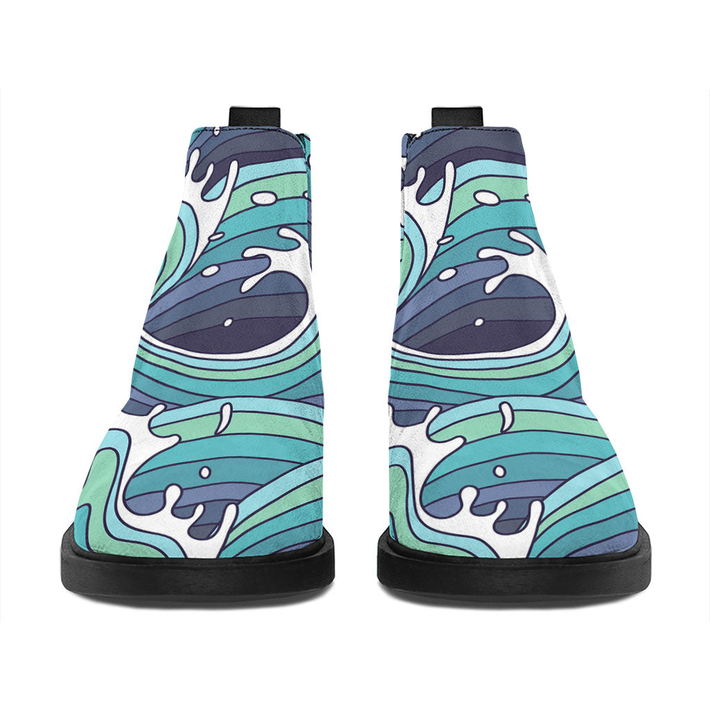 Sea Wave Surfing Pattern Print Flat Ankle Boots