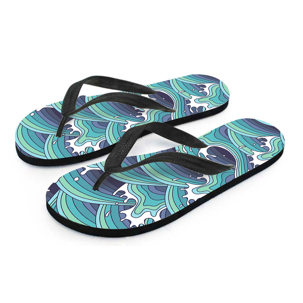 Sea Wave Surfing Pattern Print Flip Flops