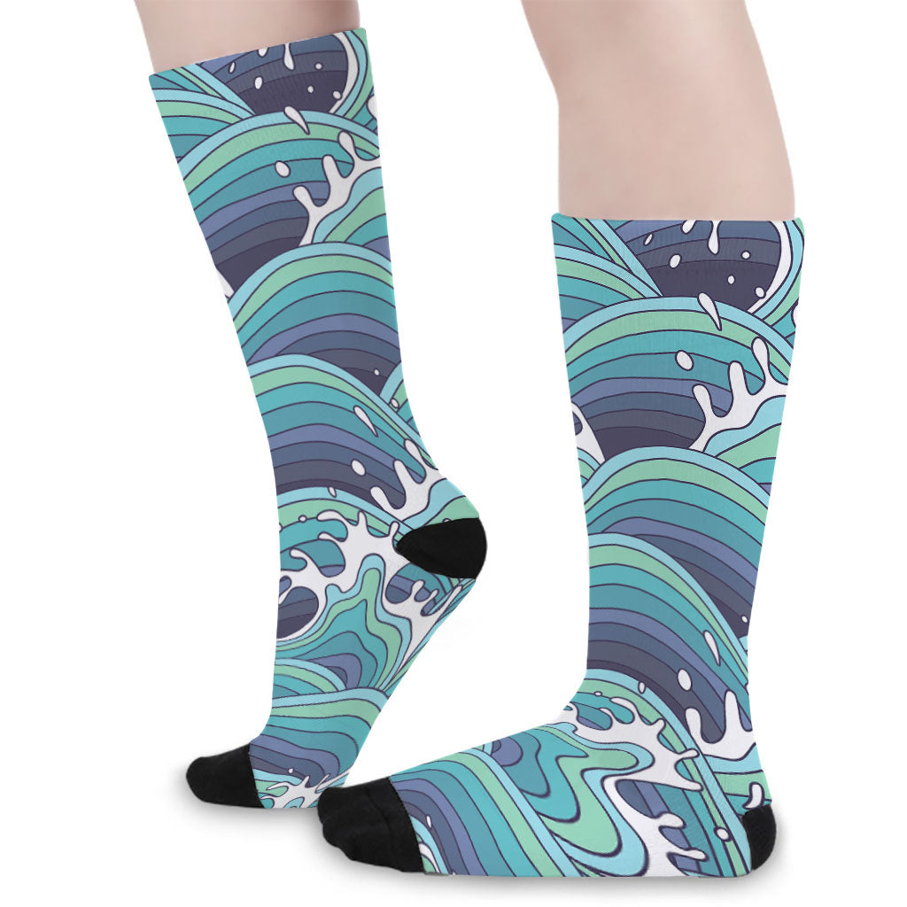 Sea Wave Surfing Pattern Print Long Socks