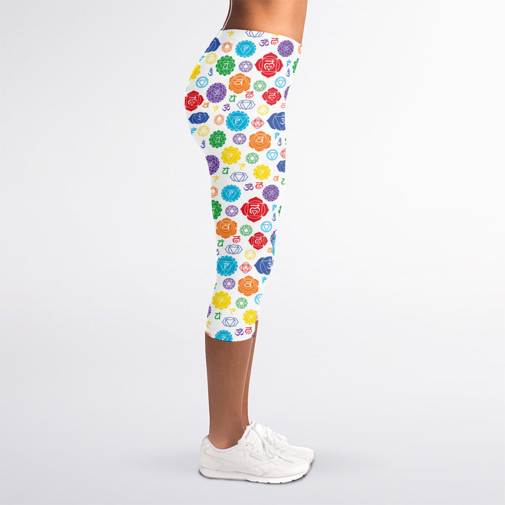 Seven Chakra Symbols Pattern Print Women's Capri Leggings