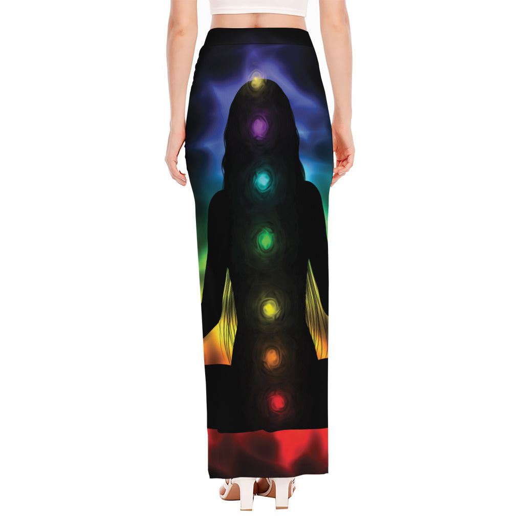 Seven Chakras Aura Print High Slit Maxi Skirt