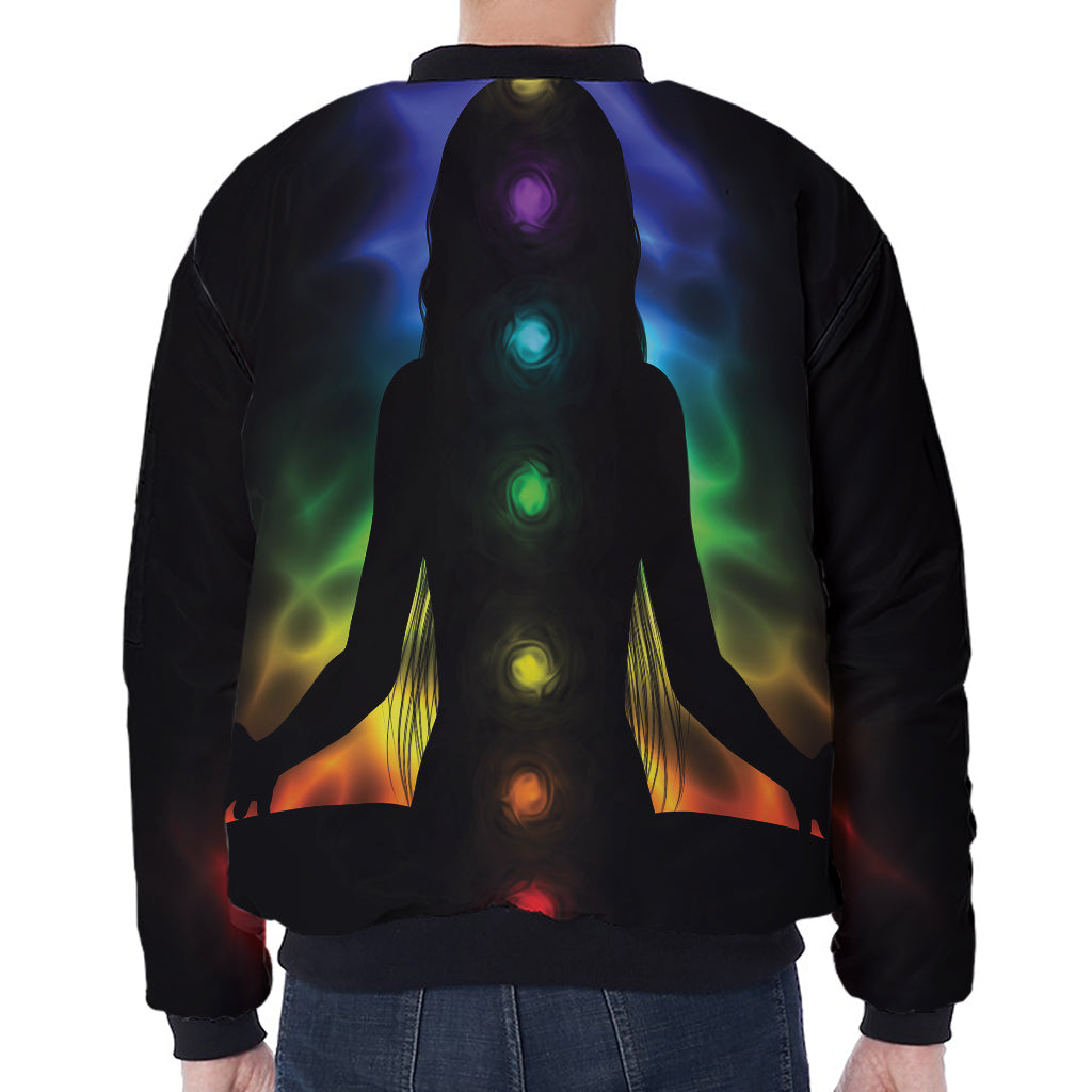 Seven Chakras Aura Print Zip Sleeve Bomber Jacket