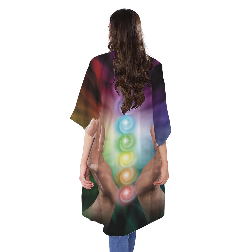 Seven Chakras Energy Print Open Front Beach Cover Up