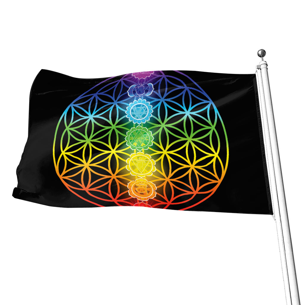 Seven Chakras Flower Of Life Print Flag