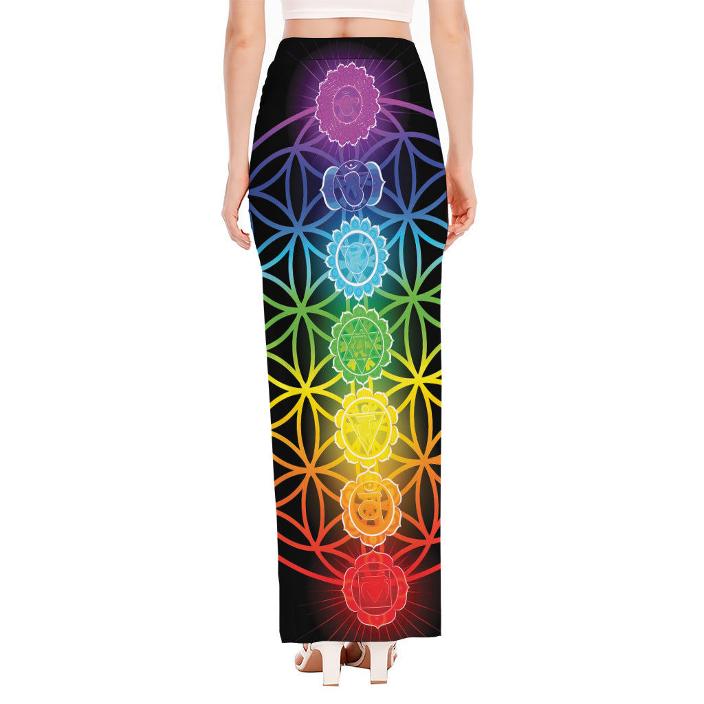 Seven Chakras Flower Of Life Print High Slit Maxi Skirt