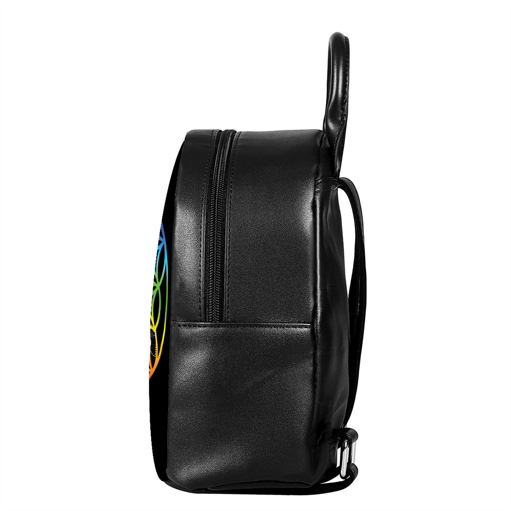 Seven Chakras Flower Of Life Print Leather Backpack