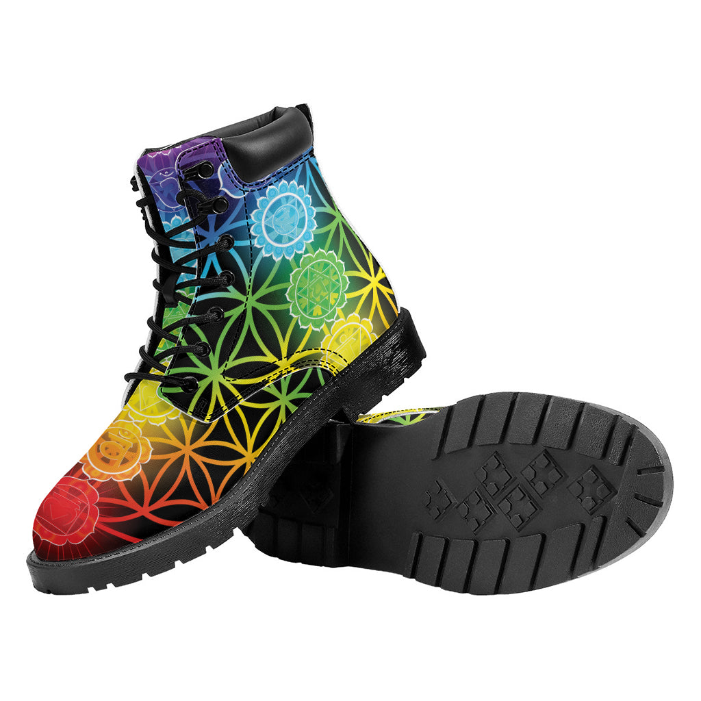 Seven Chakras Flower Of Life Print Work Boots