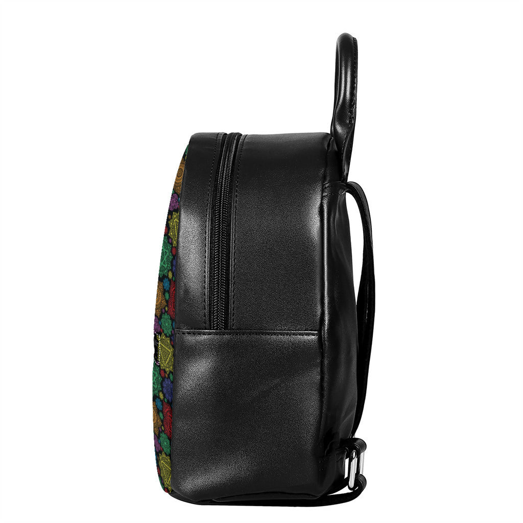 Seven Chakras Flowers Pattern Print Leather Backpack