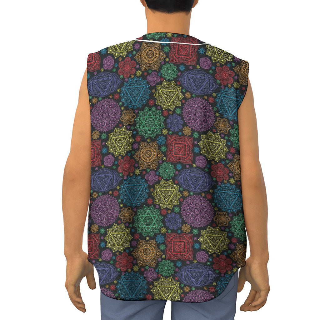 Seven Chakras Flowers Pattern Print Sleeveless Baseball Jersey