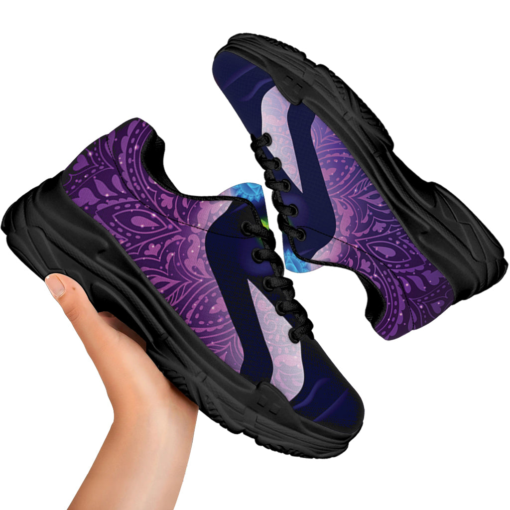 Seven Chakras Mandala Print Black Chunky Shoes