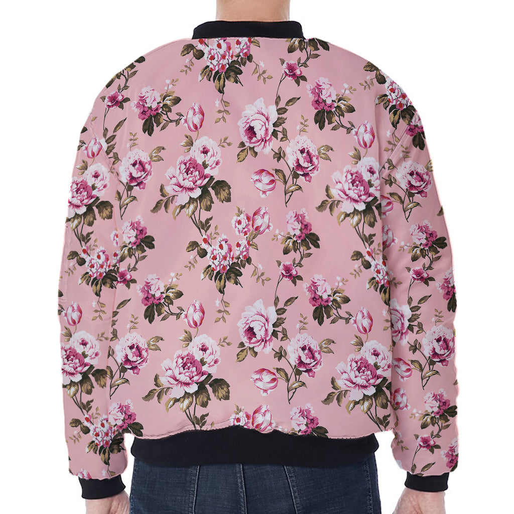 Shabby Chic Vintage Floral Print Zip Sleeve Bomber Jacket
