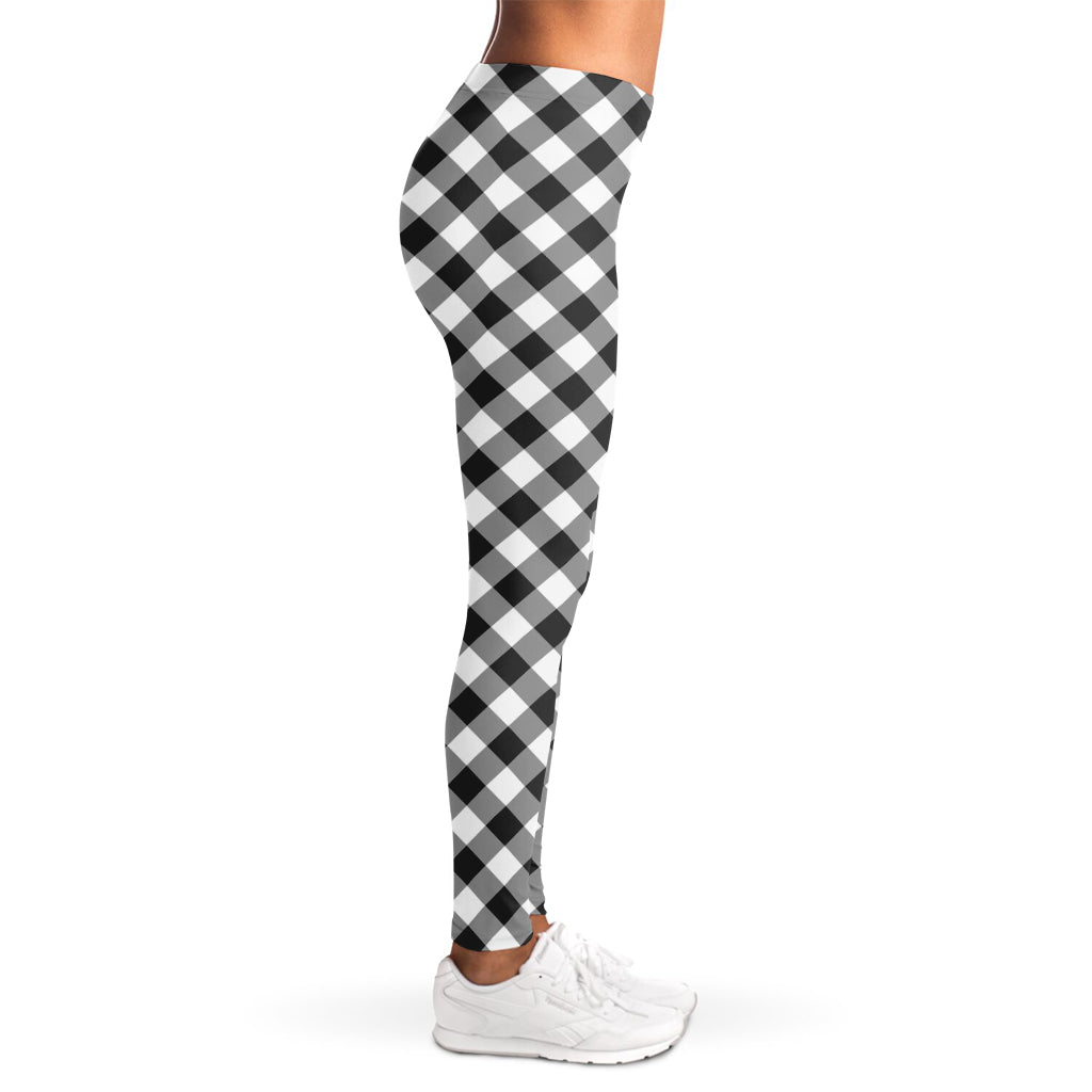 Shadow Grey And White Gingham Print Women's Leggings