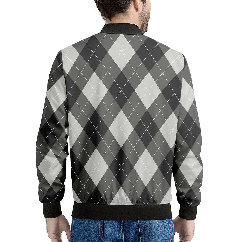 Shadow Grey Argyle Pattern Print Men's Bomber Jacket