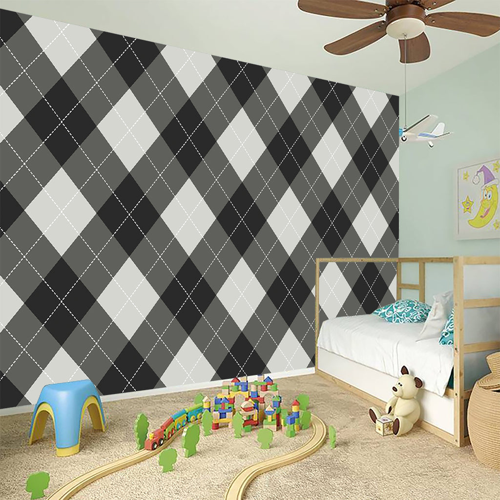 Shadow Grey Argyle Pattern Print Wall Sticker