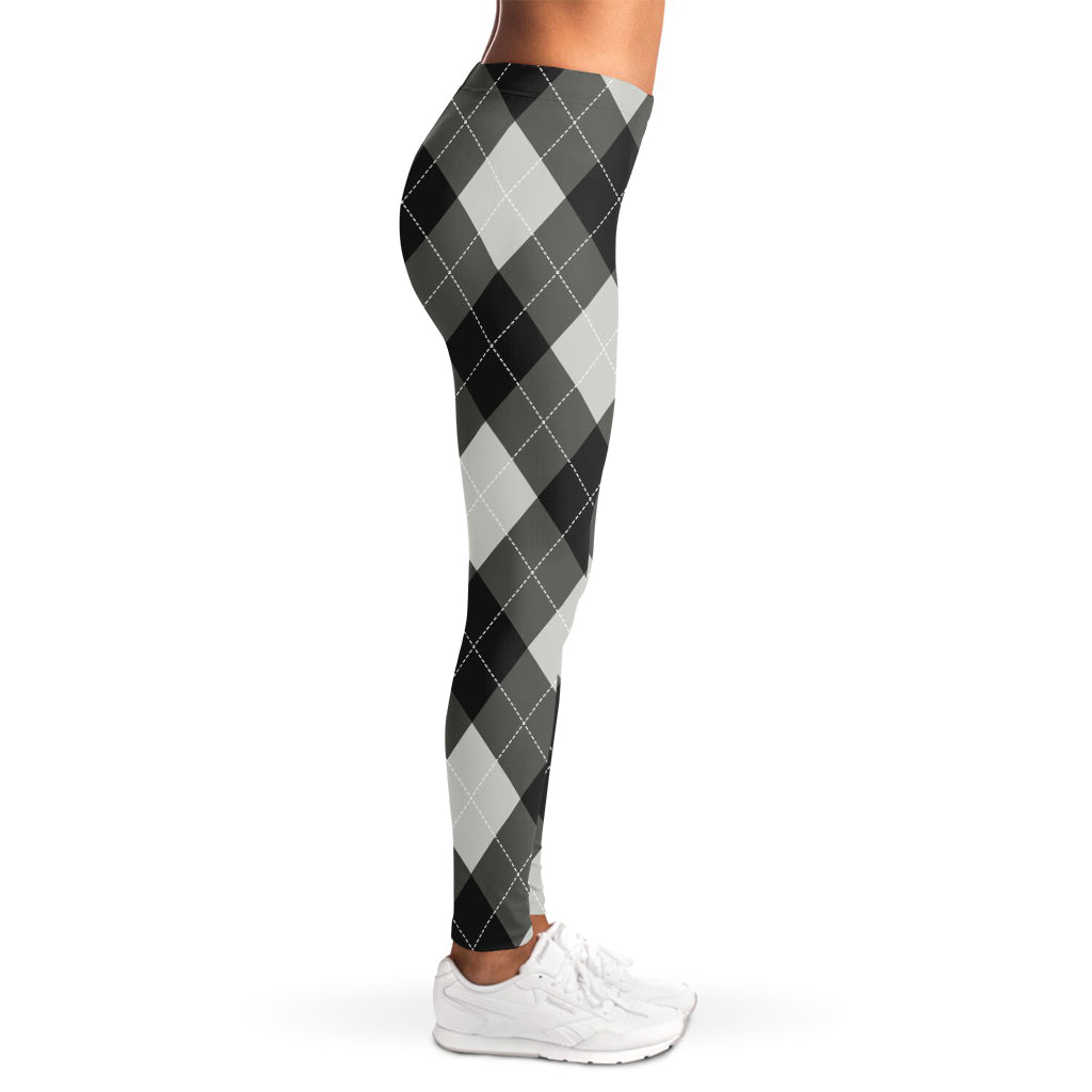 Shadow Grey Argyle Pattern Print Women's Leggings
