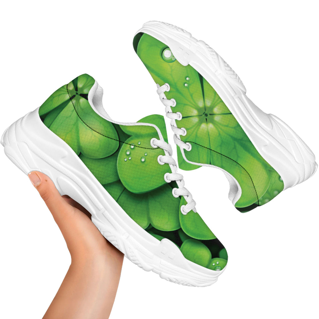 Shamrock Clover St. Patrick's Day Print White Chunky Shoes