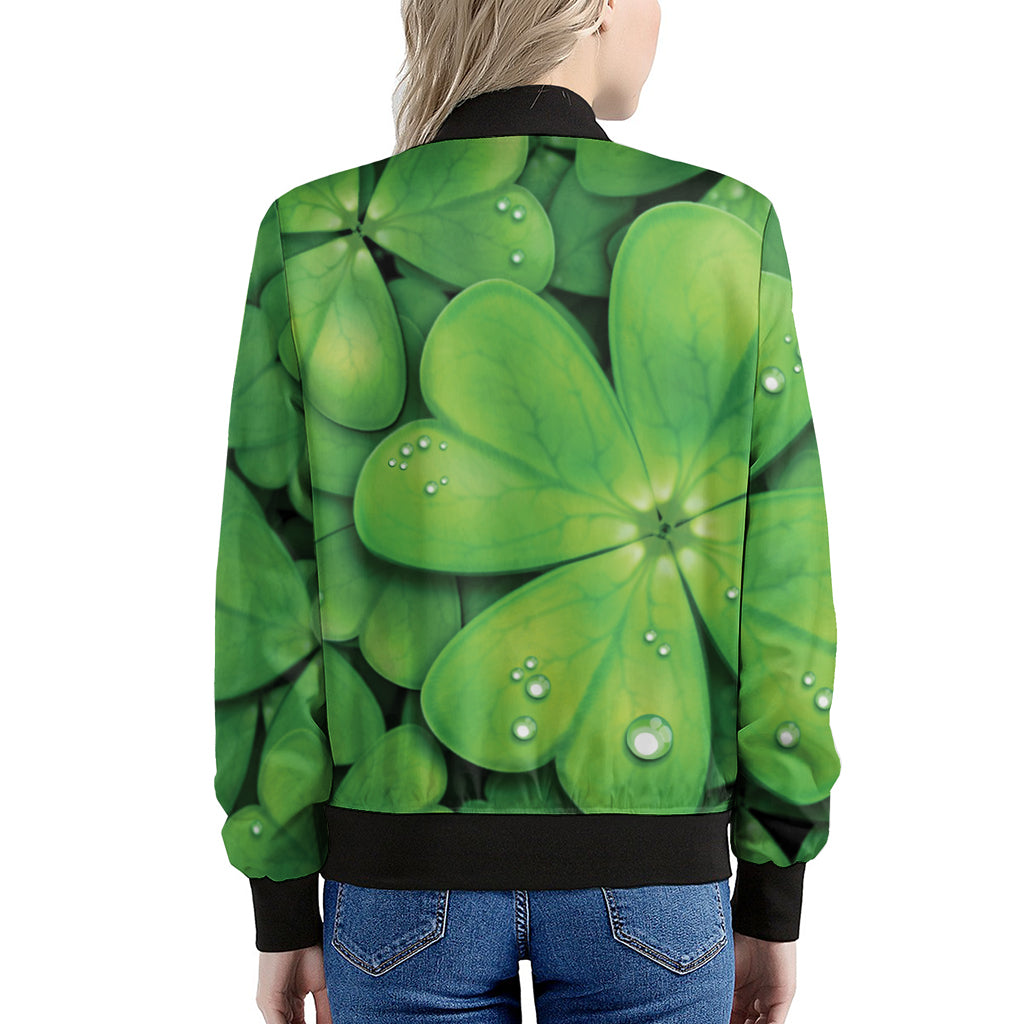 Shamrock Clover St. Patrick's Day Print Women's Bomber Jacket