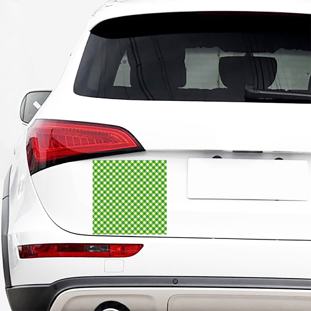 Shamrock Green And White Gingham Print Car Sticker