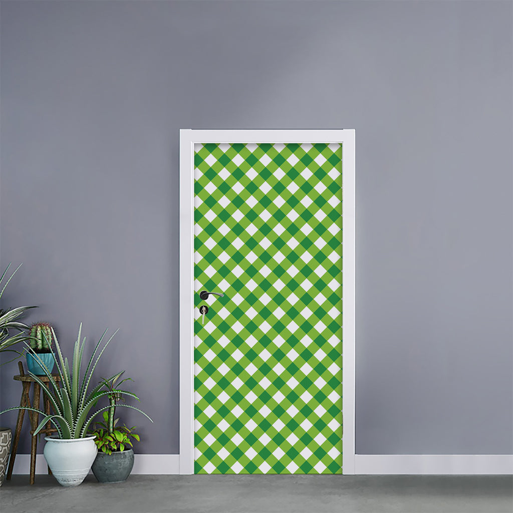 Shamrock Green And White Gingham Print Door Sticker