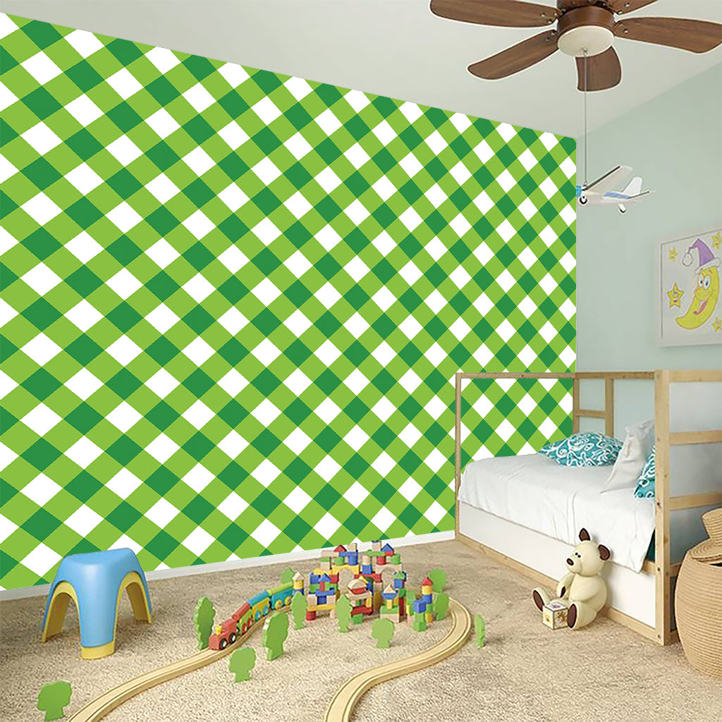 Shamrock Green And White Gingham Print Wall Sticker