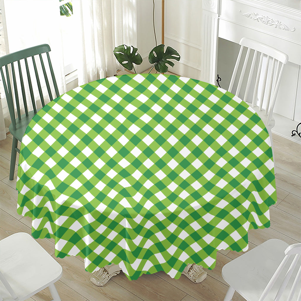 Shamrock Green And White Gingham Print Waterproof Round Tablecloth