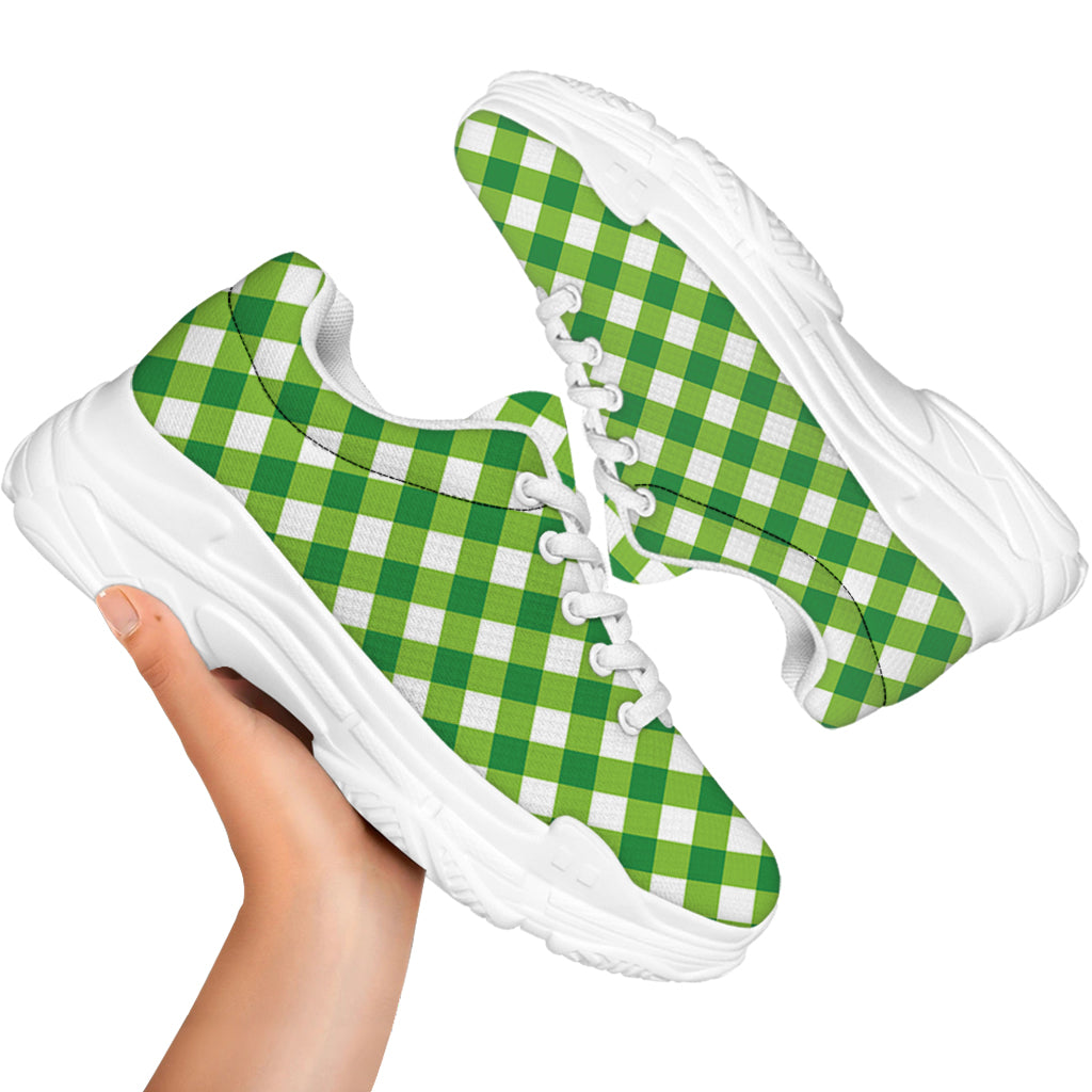 Shamrock Green And White Gingham Print White Chunky Shoes