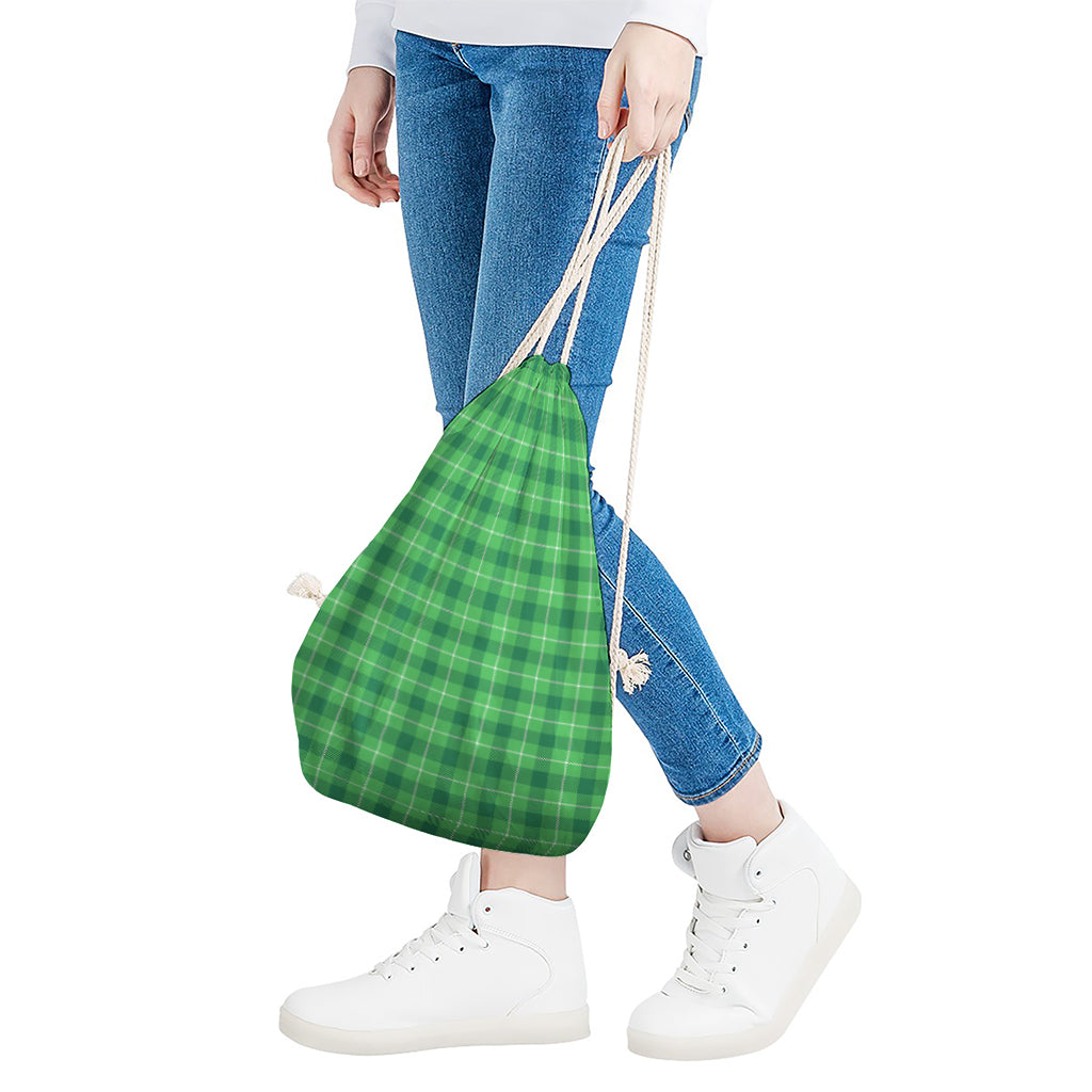 Shamrock Green Plaid Pattern Print Drawstring Bag