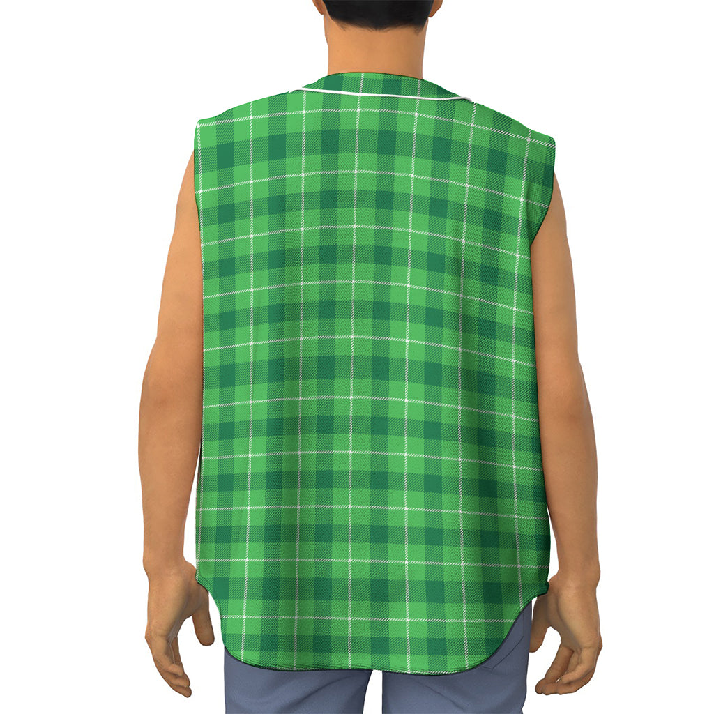 Shamrock Green Plaid Pattern Print Sleeveless Baseball Jersey