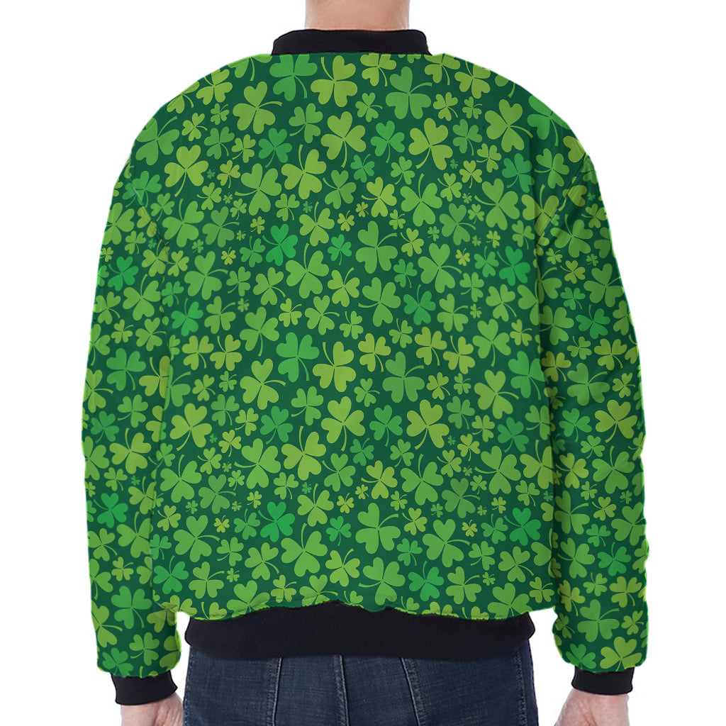 Shamrock Leaf St. Patrick's Day Print Zip Sleeve Bomber Jacket
