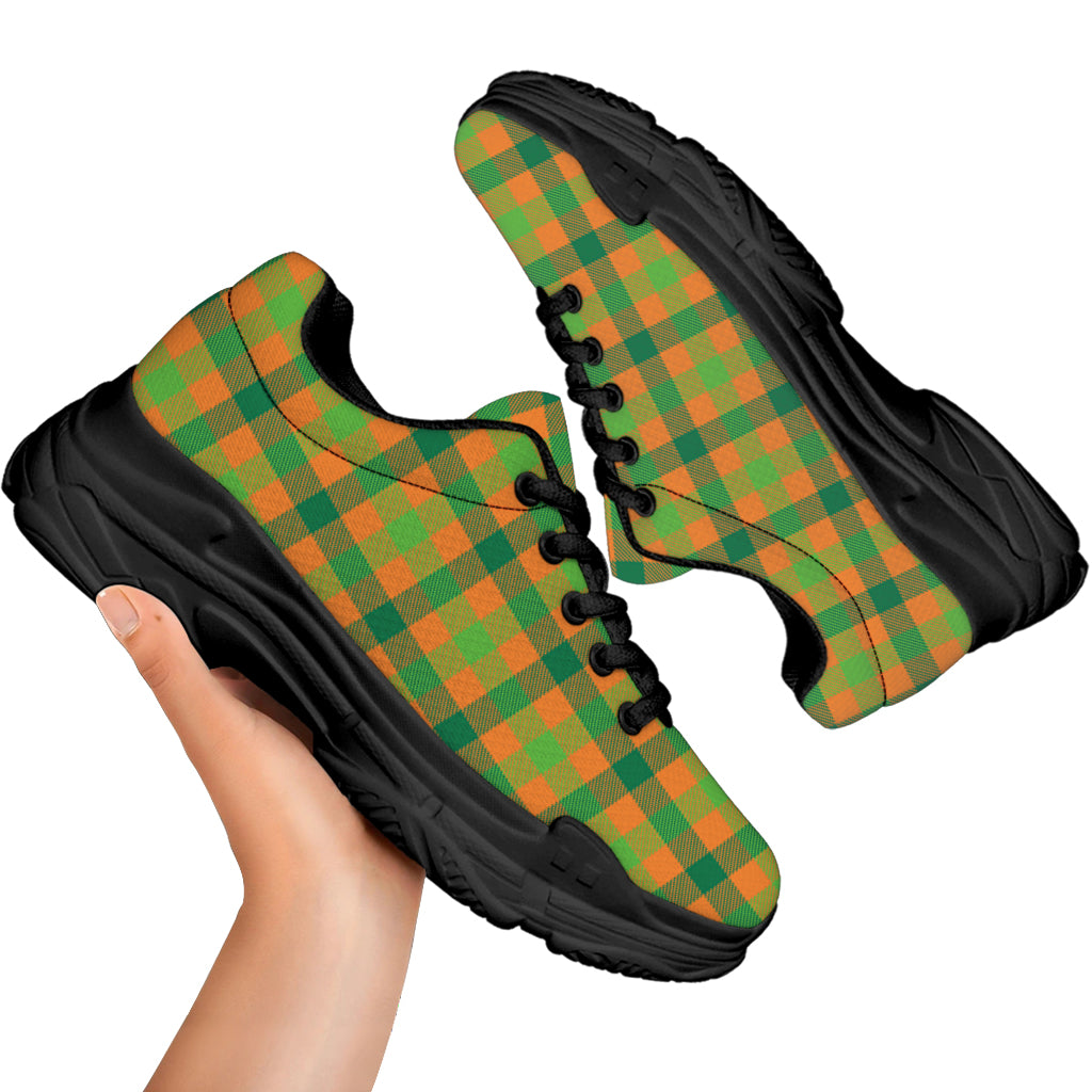Shamrock Plaid Saint Patrick's Day Print Black Chunky Shoes