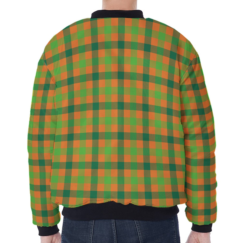 Shamrock Plaid Saint Patrick's Day Print Zip Sleeve Bomber Jacket