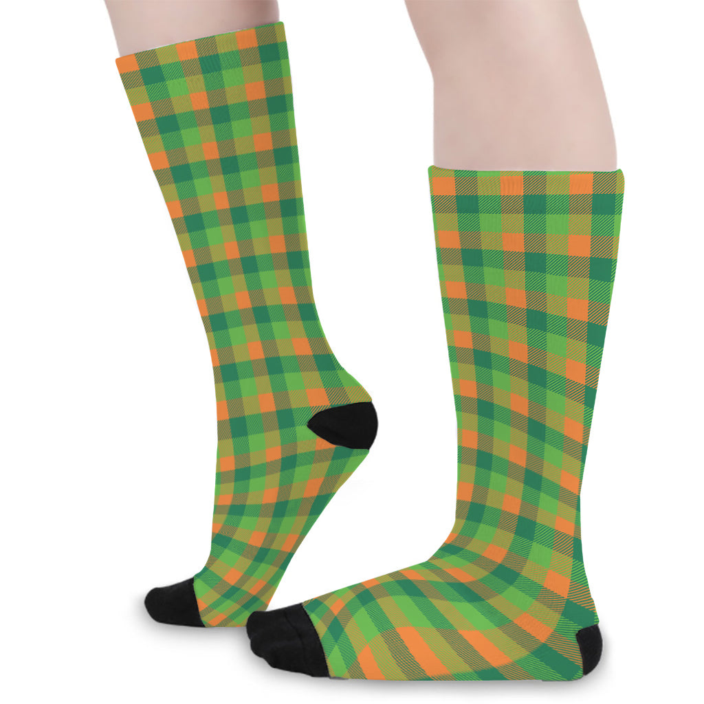 Shamrock Plaid St. Patrick's Day Print Long Socks