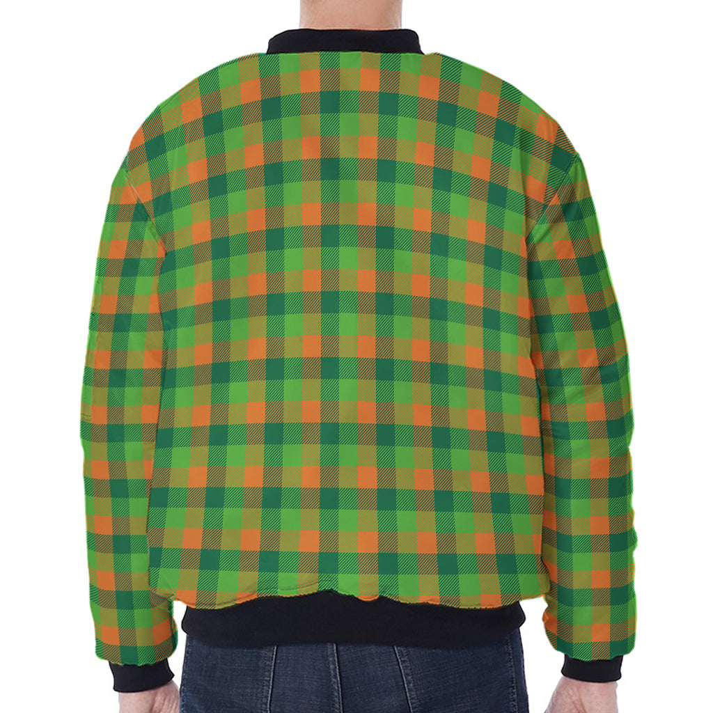Shamrock Plaid St. Patrick's Day Print Zip Sleeve Bomber Jacket