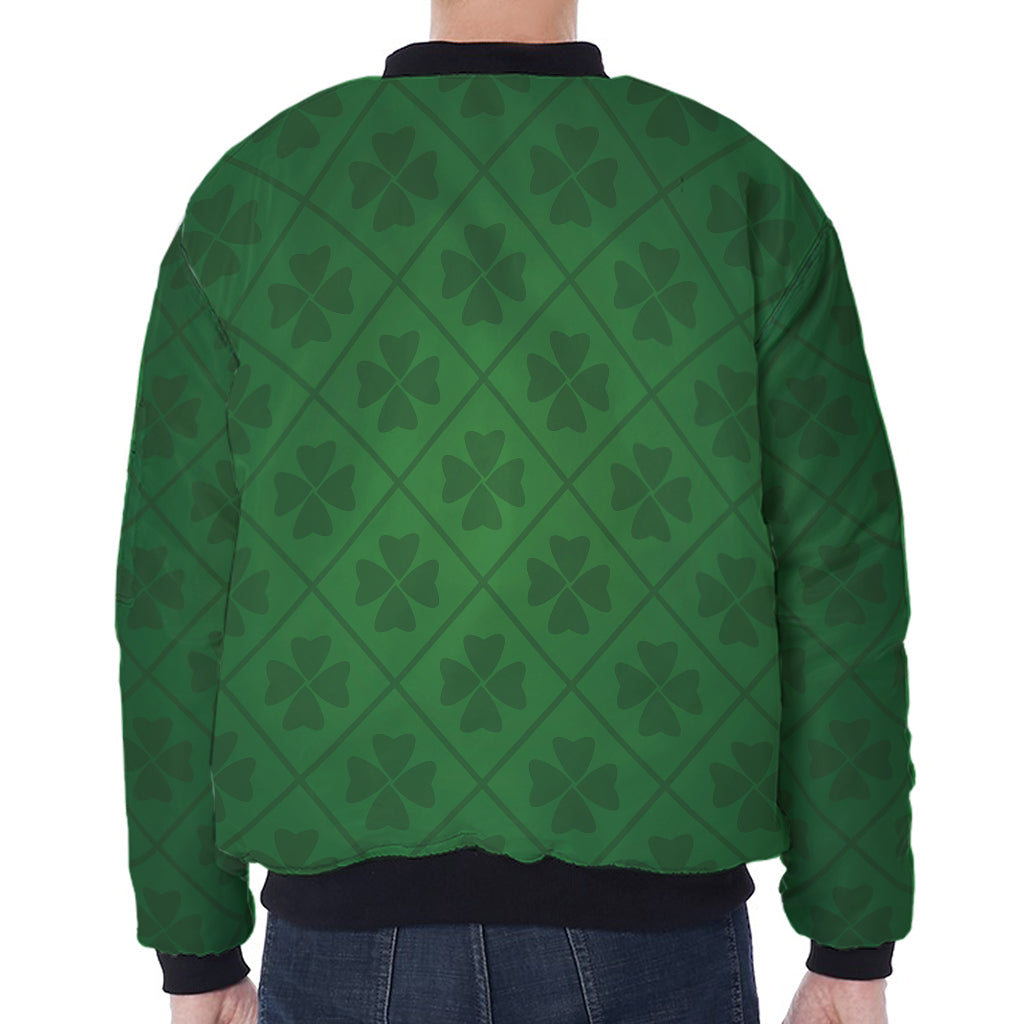 Shamrock St. Patrick's Day Pattern Print Zip Sleeve Bomber Jacket