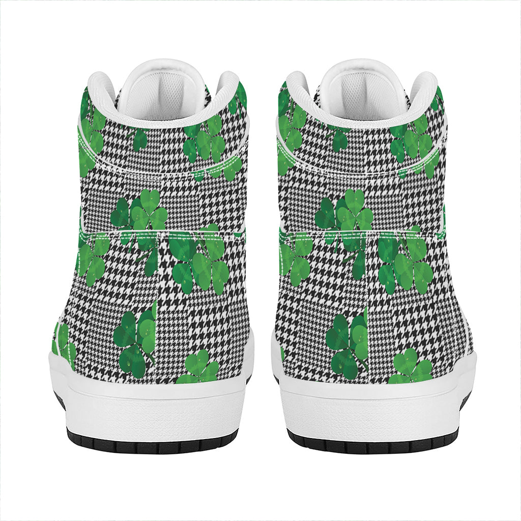 Shamrocks Houndstooth Pattern Print High Top Leather Sneakers
