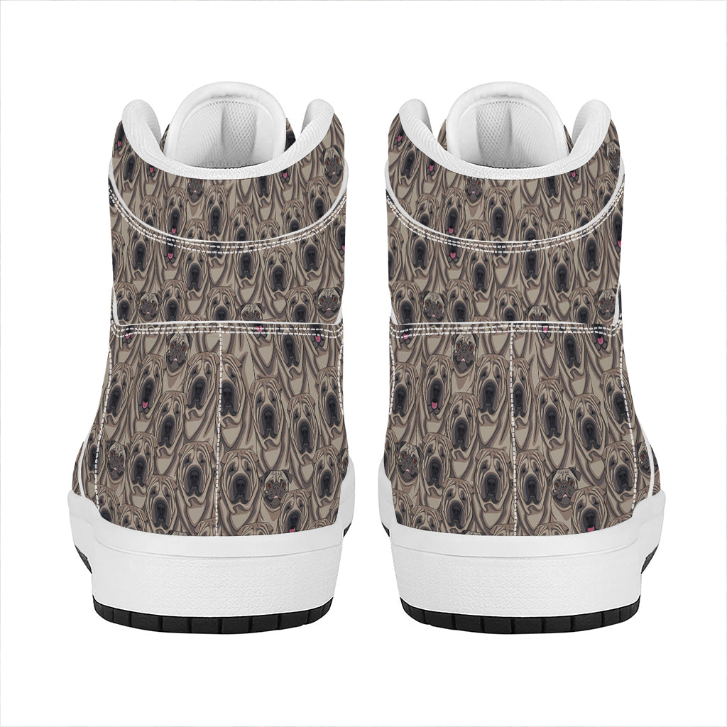 Shar Pei And Pug Pattern Print High Top Leather Sneakers