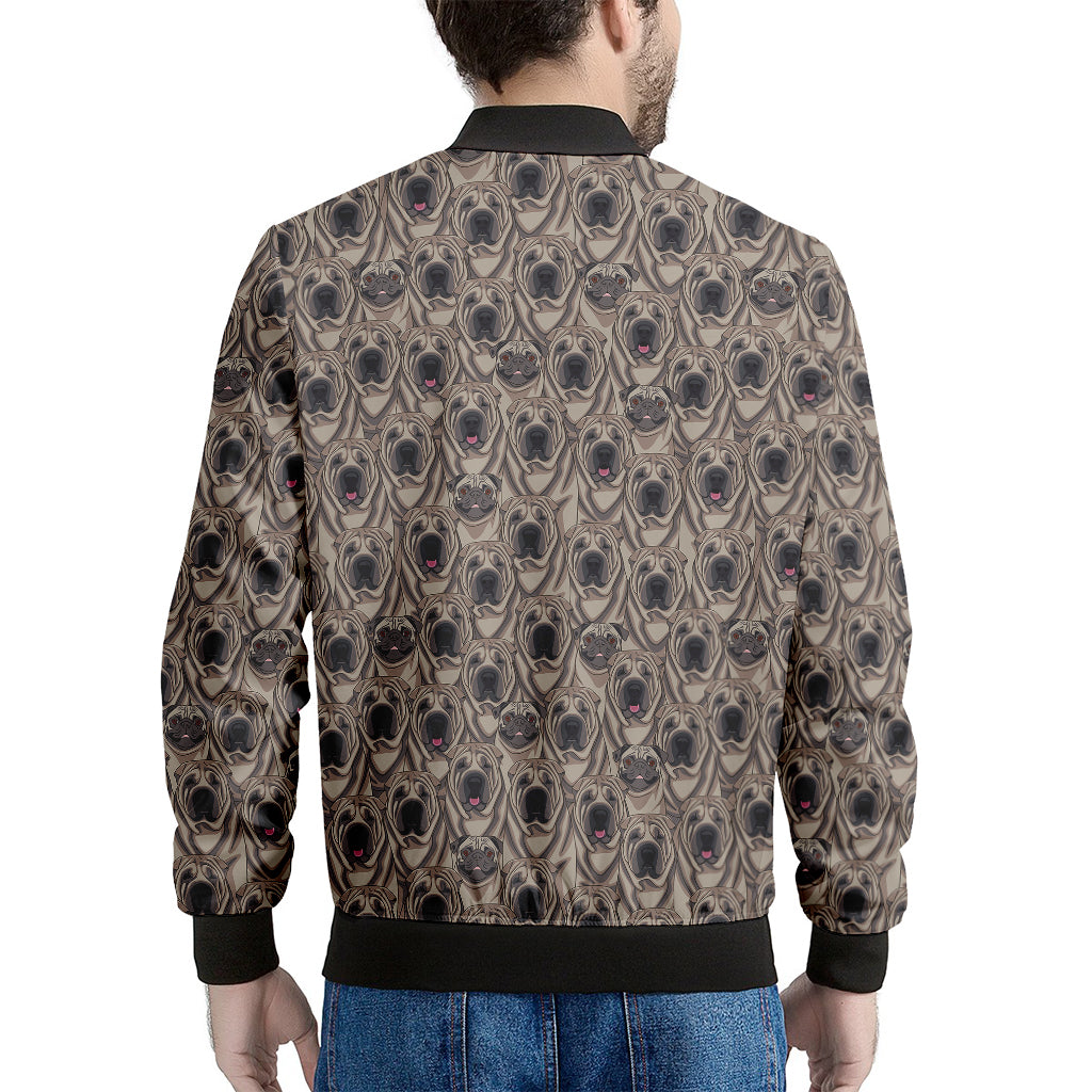 Shar Pei And Pug Pattern Print Men's Bomber Jacket