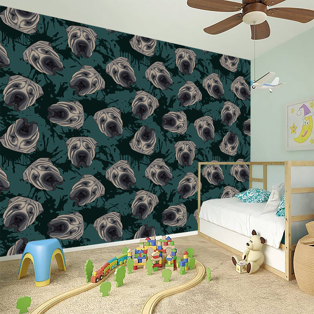 Shar Pei Face Pattern Print Wall Sticker