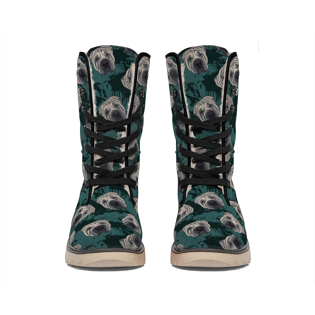Shar Pei Face Pattern Print Winter Boots